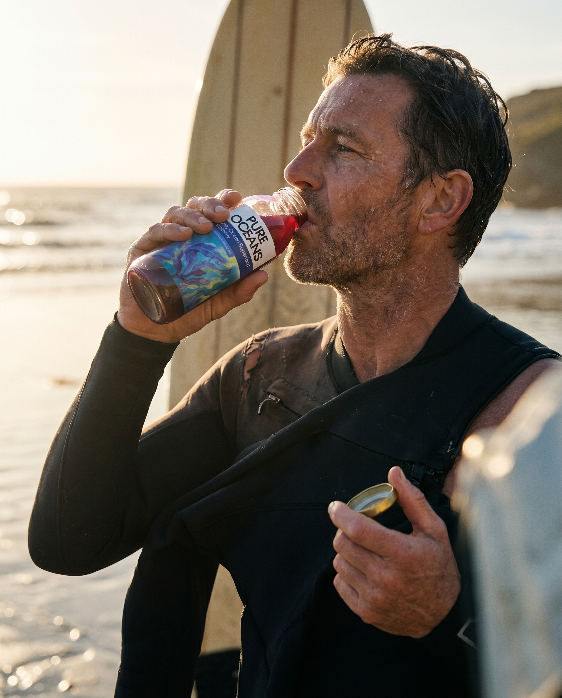 Surfer drinking Pure Oceans